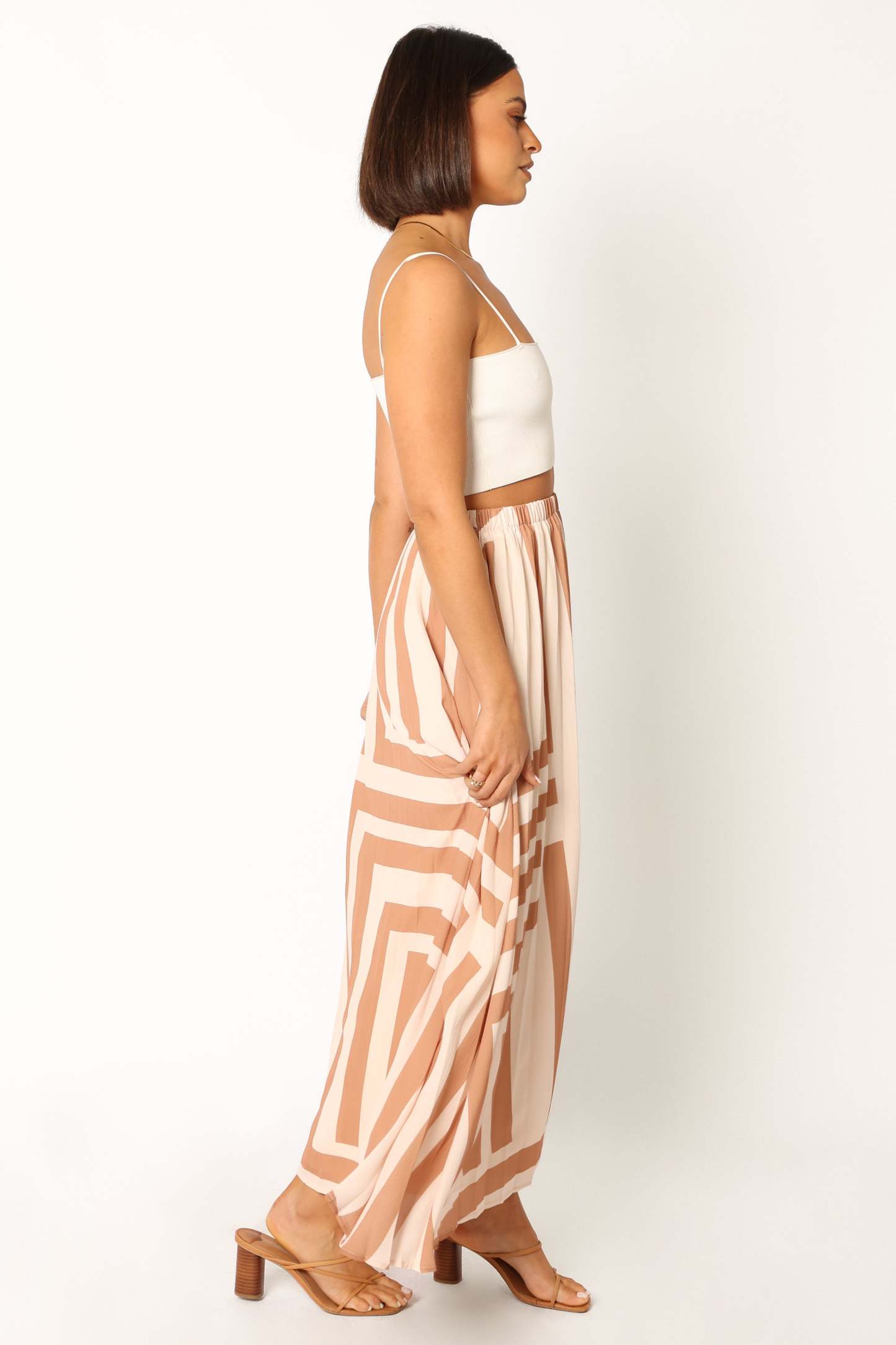 Elke Pleat Midi Skirt - Tan-Sunny Prom