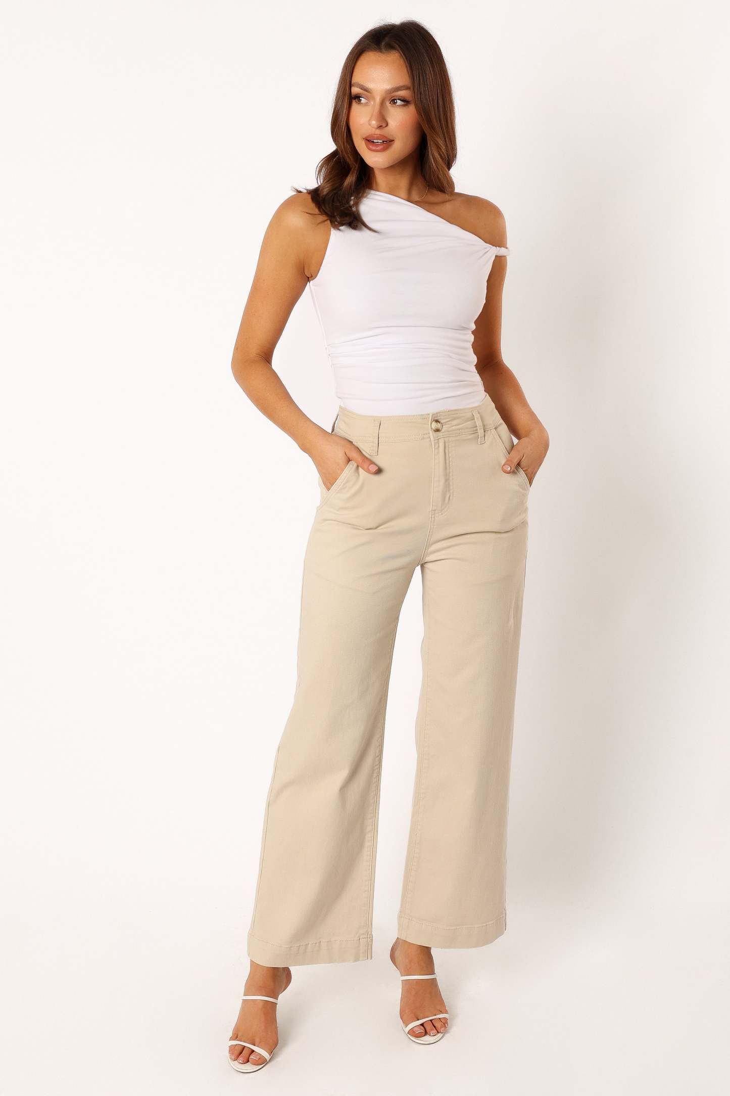 Georgia Wide Leg Pant - Beige-Sunny Prom