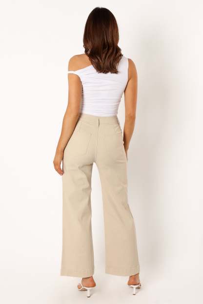 Georgia Wide Leg Pant - Beige-Sunny Prom