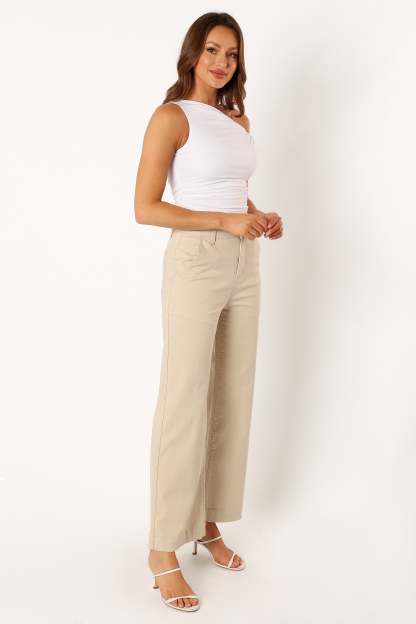 Georgia Wide Leg Pant - Beige-Sunny Prom