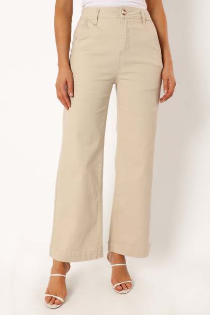 Georgia Wide Leg Pant - Beige-Sunny Prom