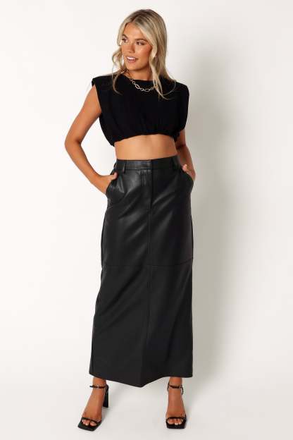 Jade Vegan Leather Column Skirt - Black-Sunny Prom
