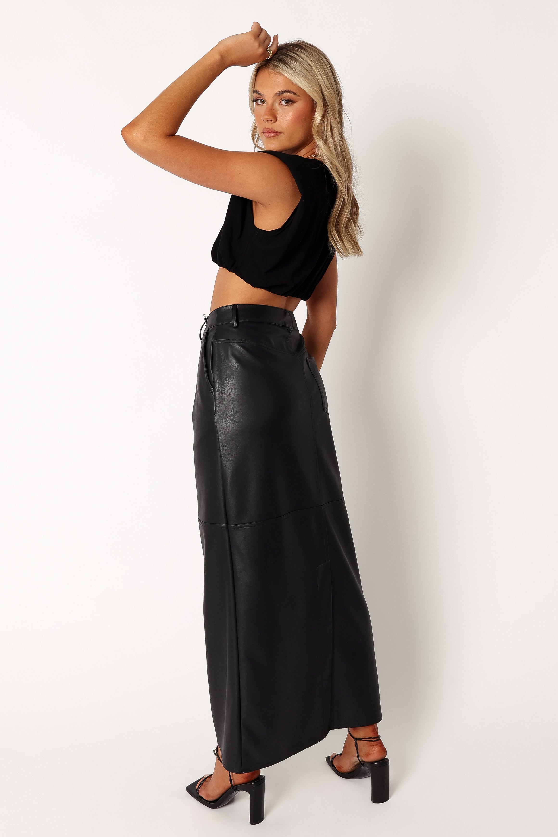 Jade Vegan Leather Column Skirt - Black-Sunny Prom