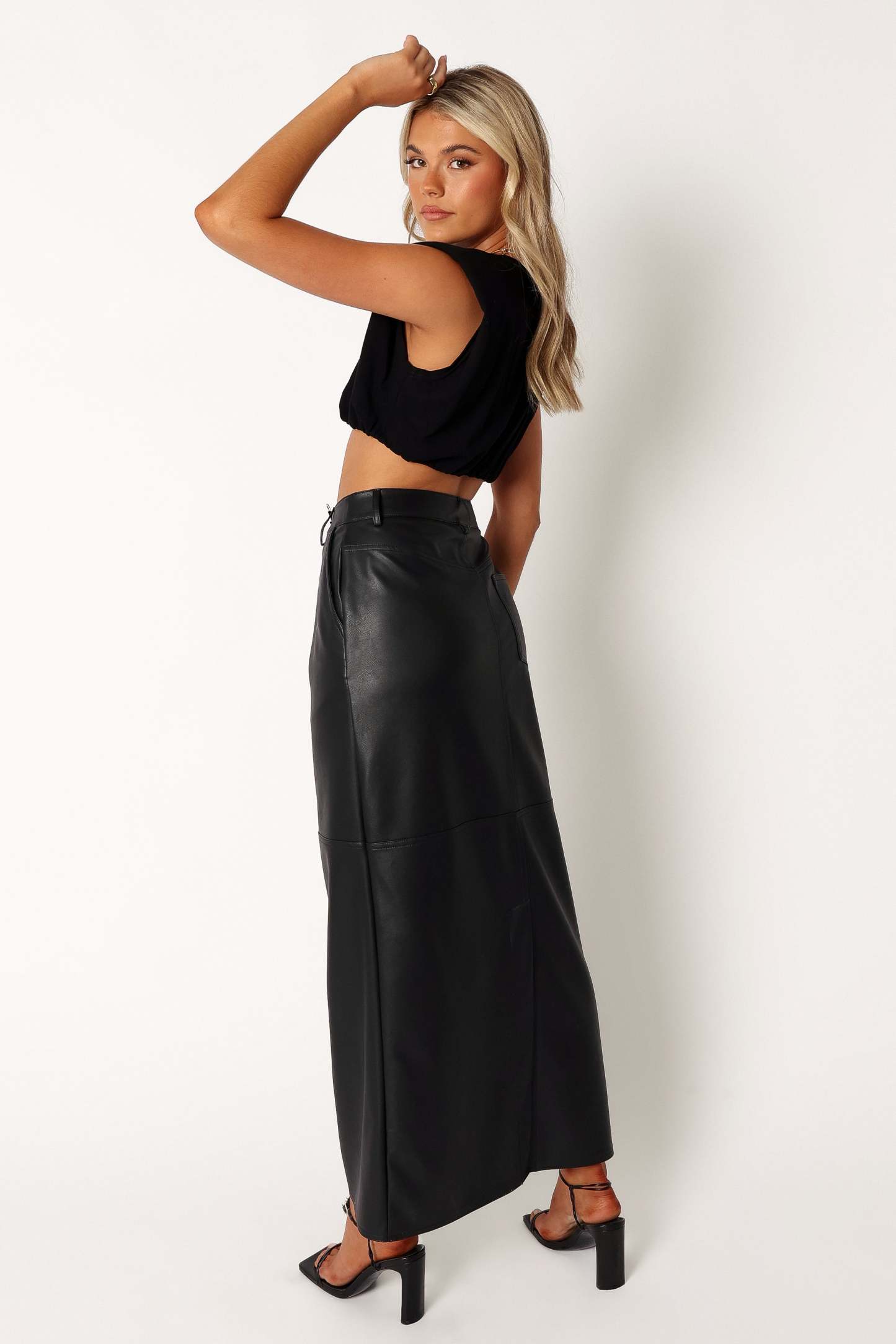 Jade Vegan Leather Column Skirt - Black-Sunny Prom