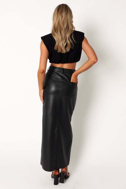 Jade Vegan Leather Column Skirt - Black-Sunny Prom