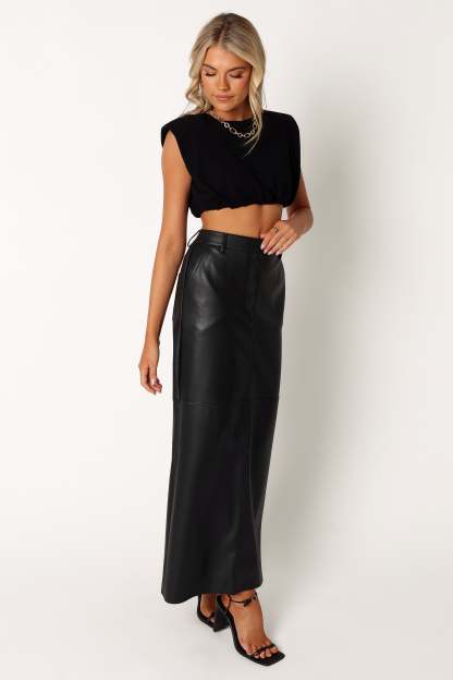 Jade Vegan Leather Column Skirt - Black-Sunny Prom