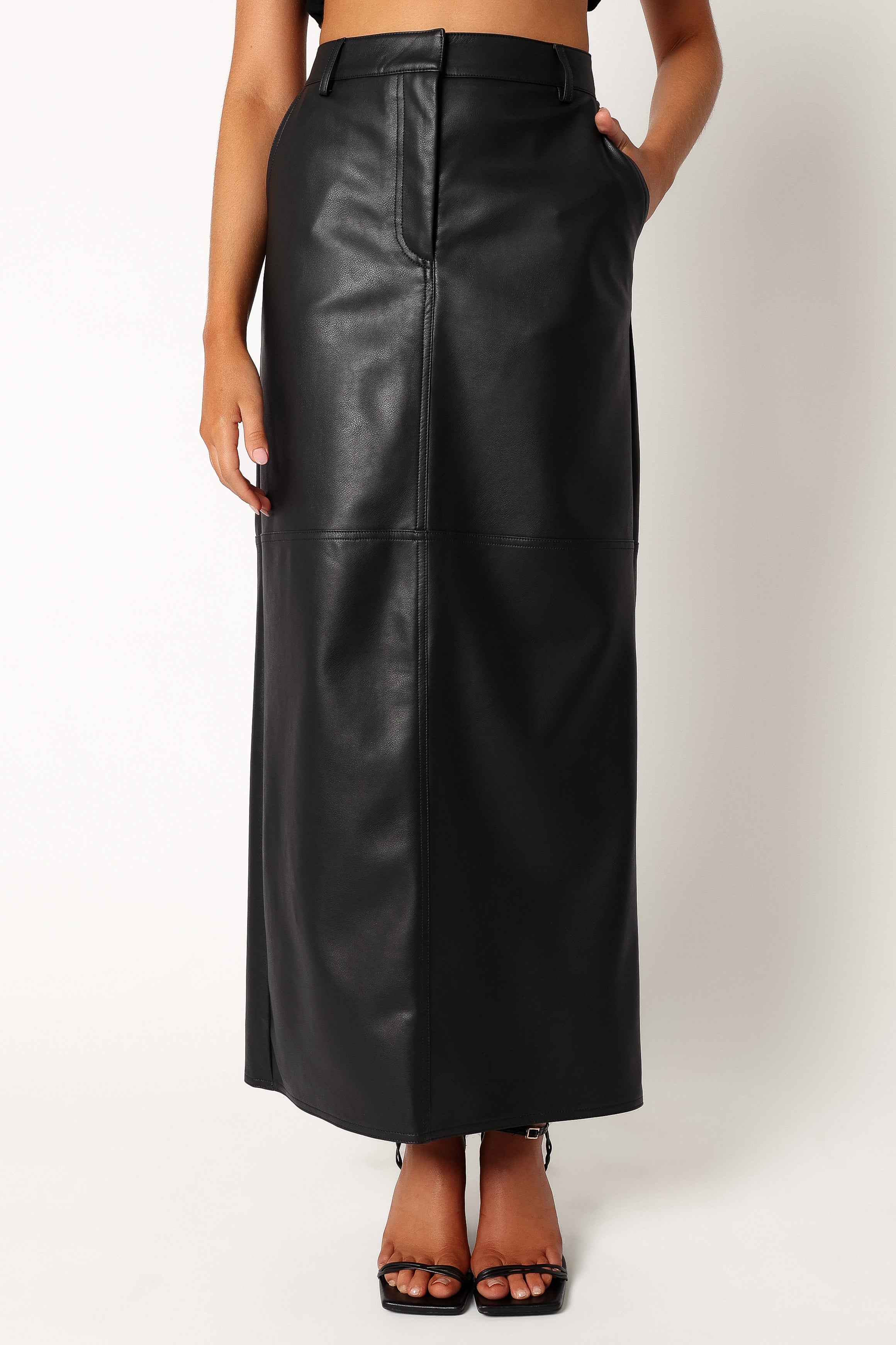 Jade Vegan Leather Column Skirt - Black-Sunny Prom