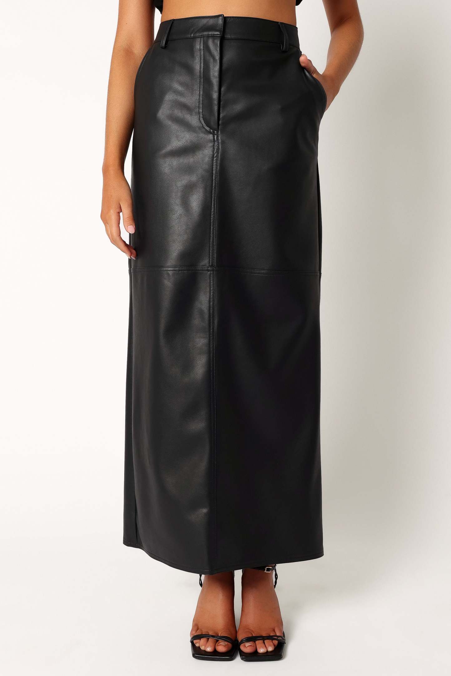 Jade Vegan Leather Column Skirt - Black-Sunny Prom