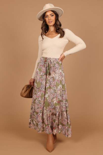 Katherine Skirt - Olive Paisley-Sunny Prom