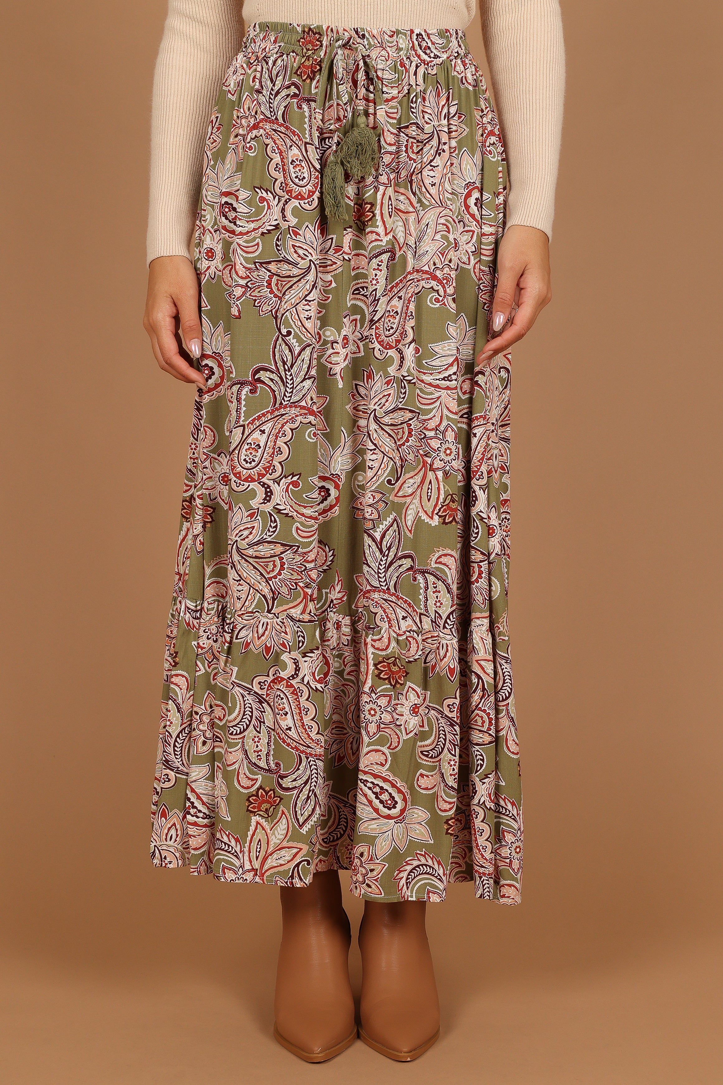 Katherine Skirt - Olive Paisley-Sunny Prom