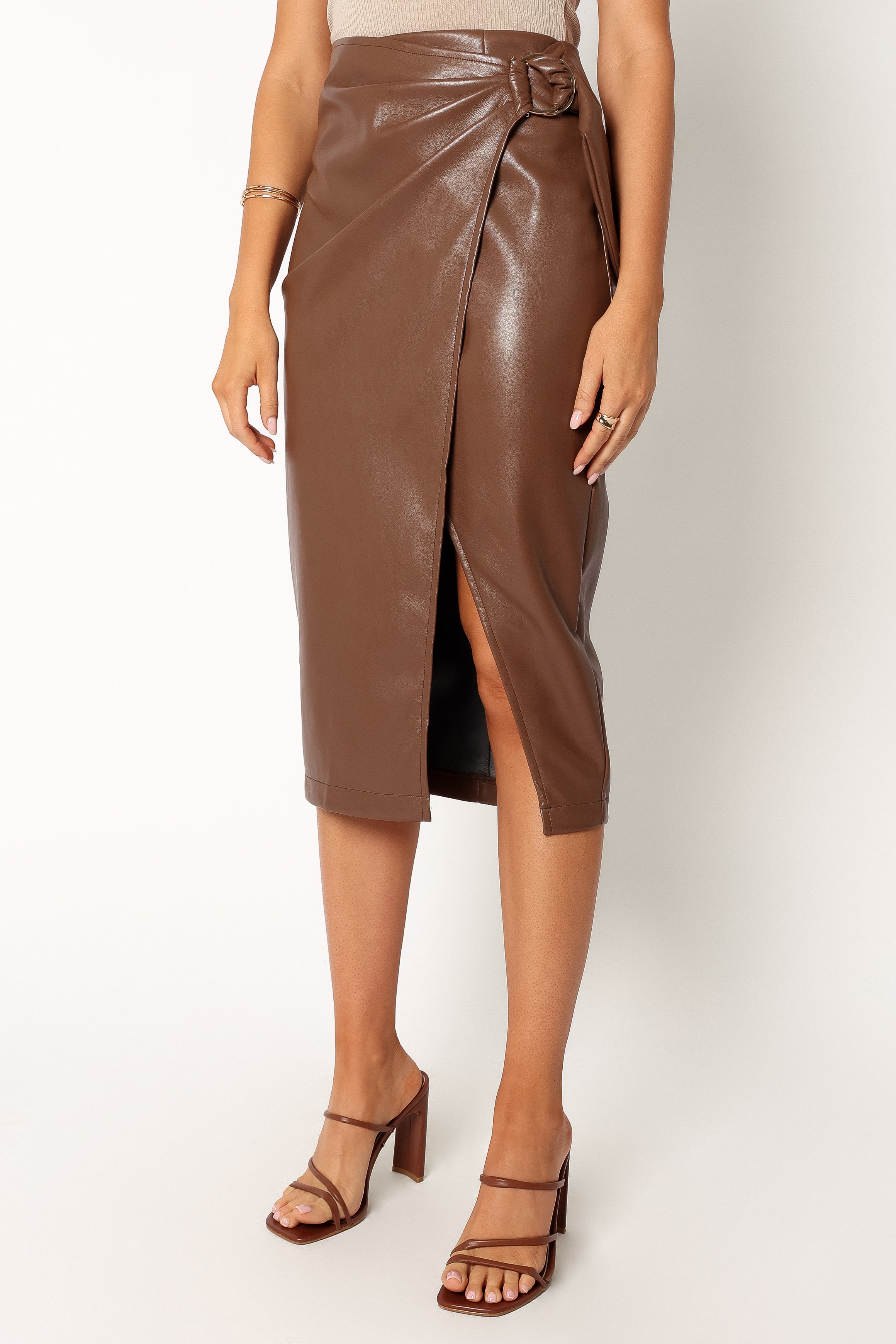 Landry Faux Leather Skirt - Brown-Sunny Prom