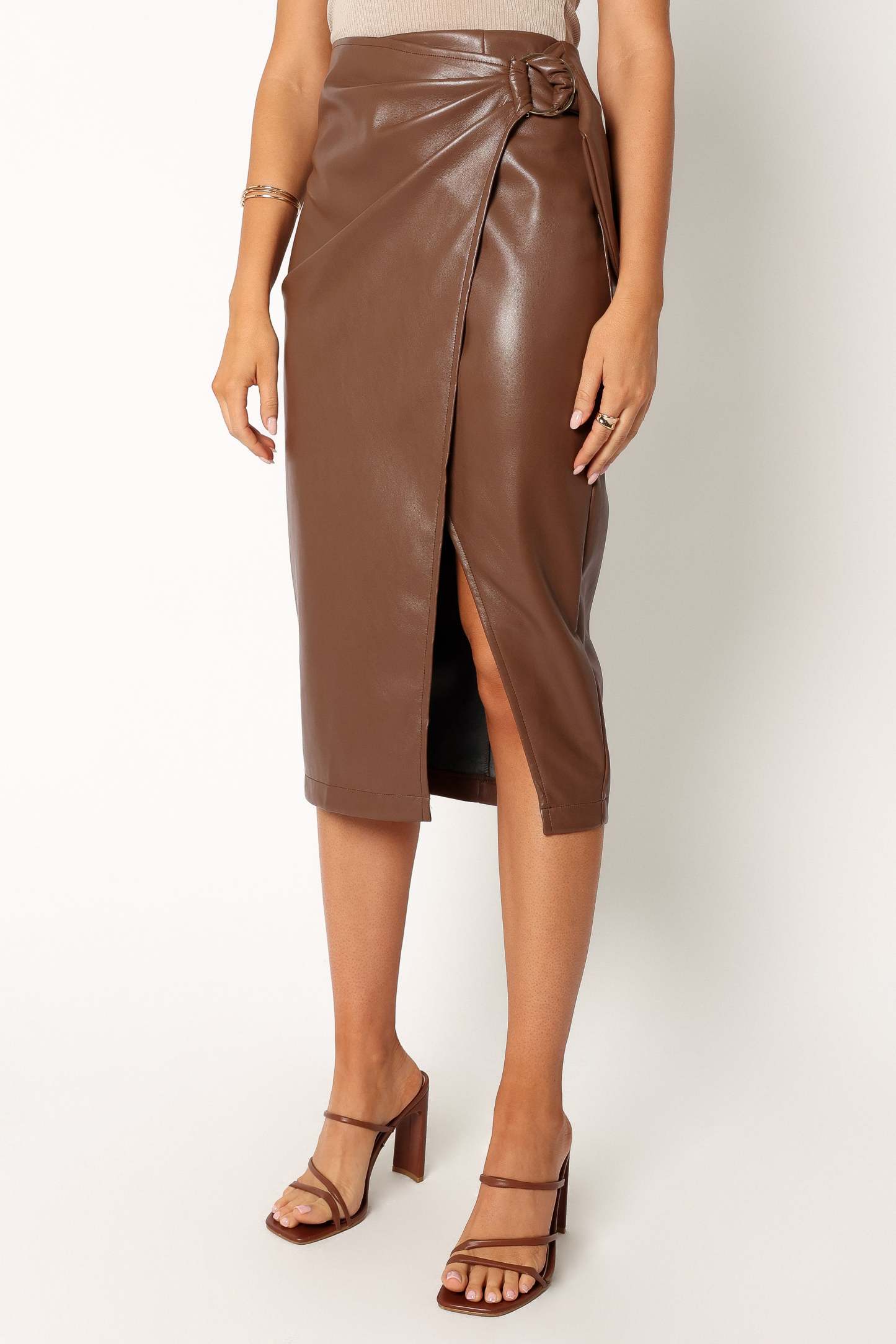 Landry Faux Leather Skirt - Brown-Sunny Prom