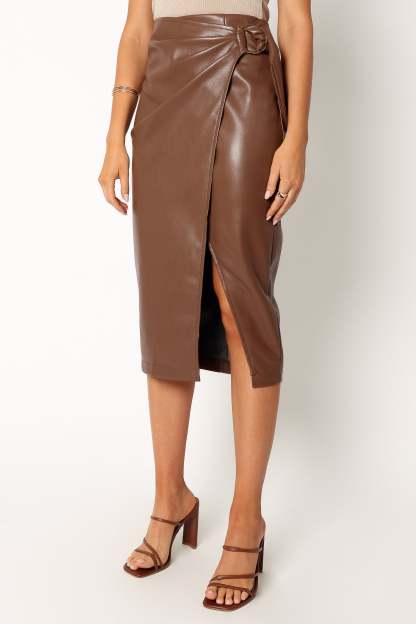 Landry Faux Leather Skirt - Brown-Sunny Prom