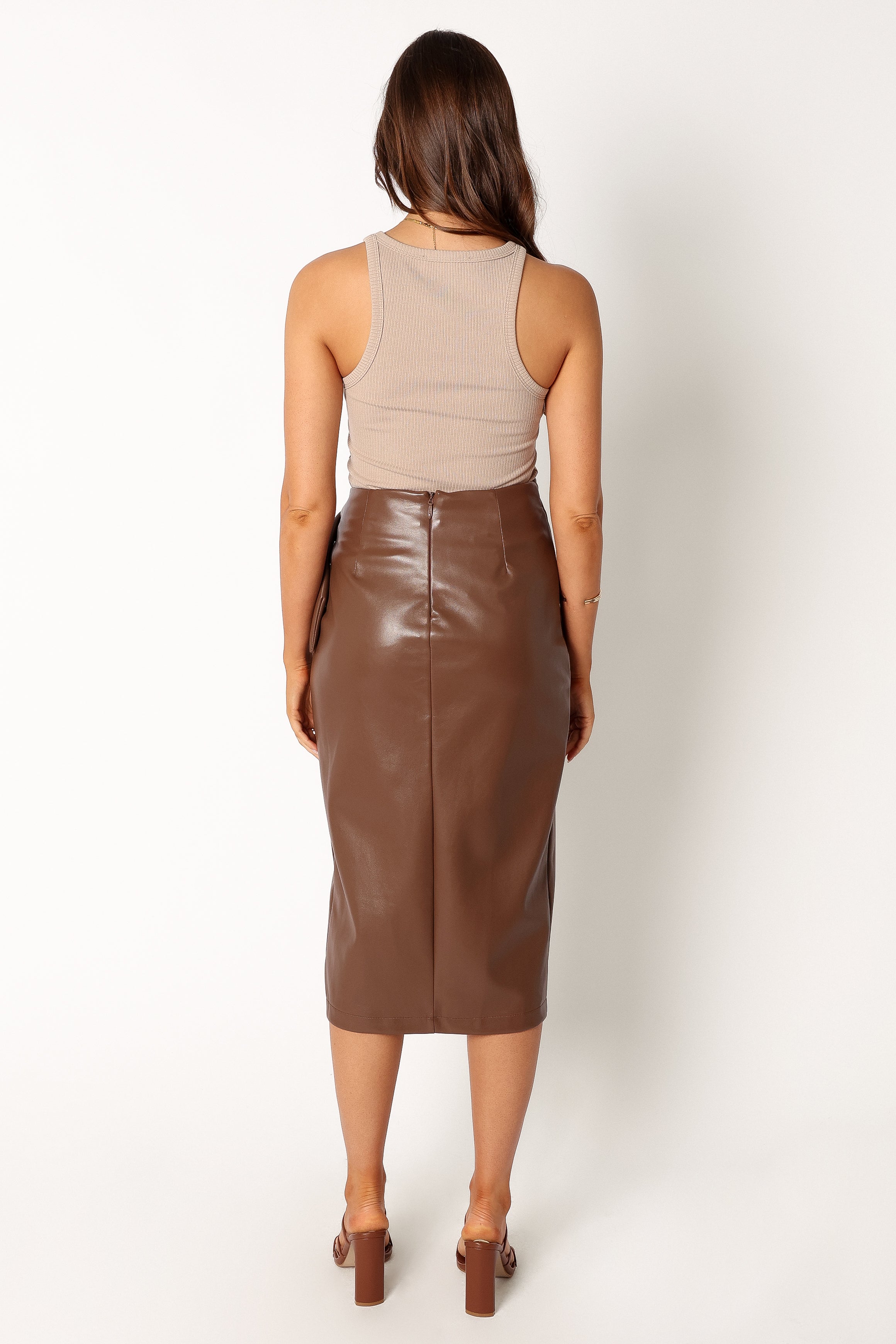 Landry Faux Leather Skirt - Brown-Sunny Prom