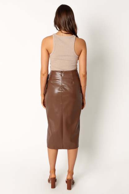 Landry Faux Leather Skirt - Brown-Sunny Prom