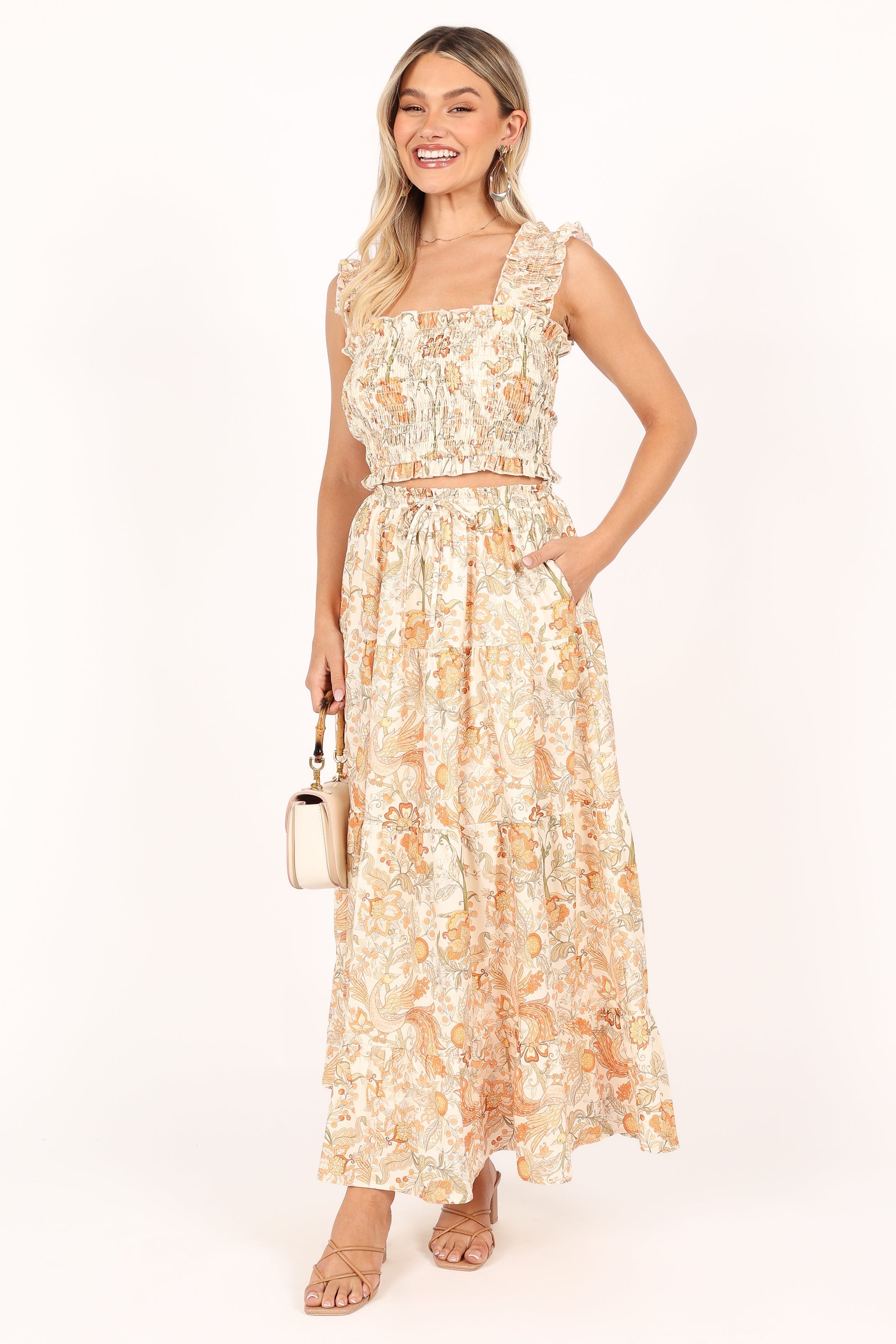 Leo Maxi Skirt - Tan Floral-Sunny Prom