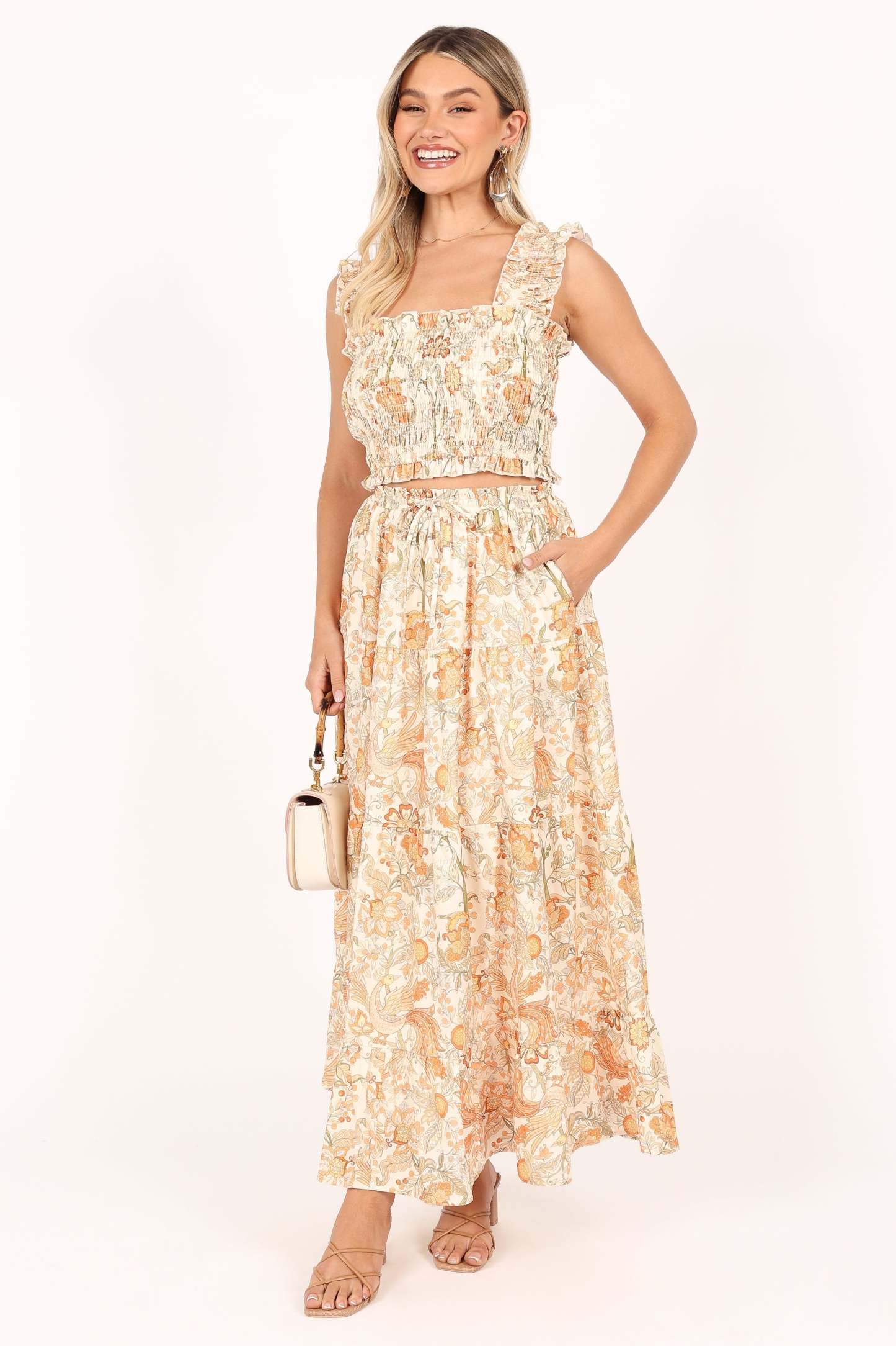 Leo Maxi Skirt - Tan Floral-Sunny Prom