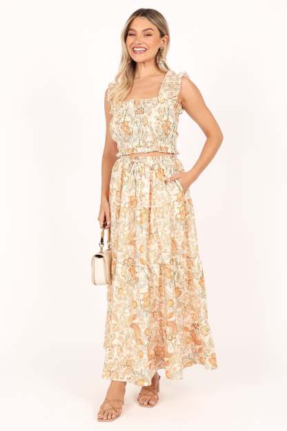 Leo Maxi Skirt - Tan Floral-Sunny Prom