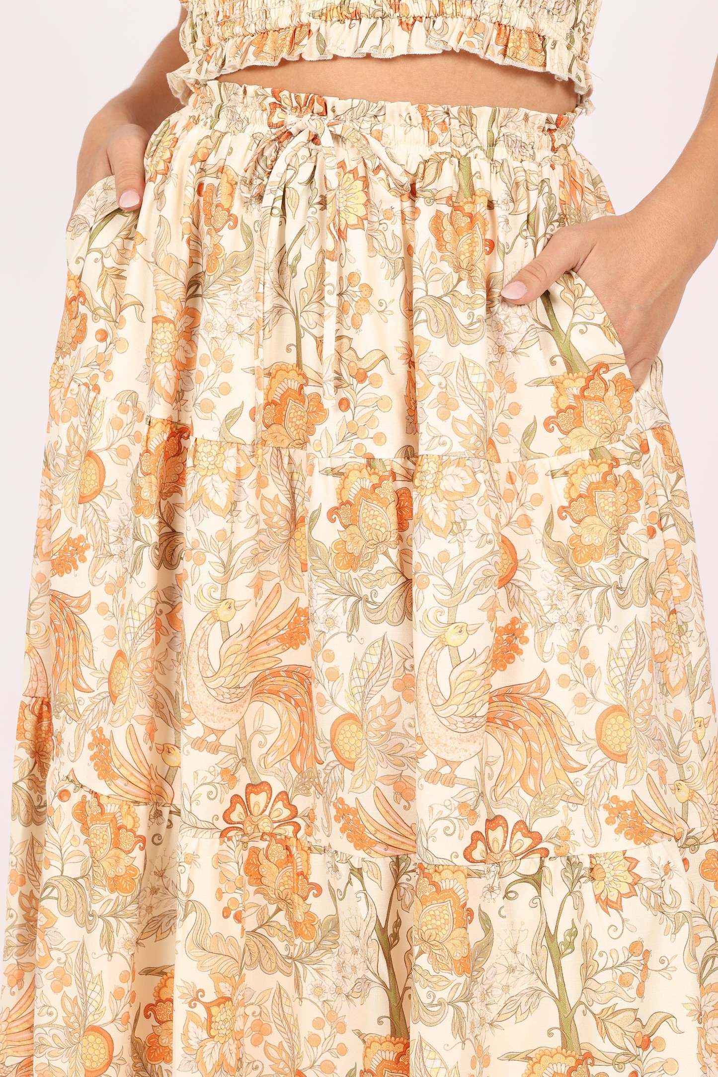 Leo Maxi Skirt - Tan Floral-Sunny Prom
