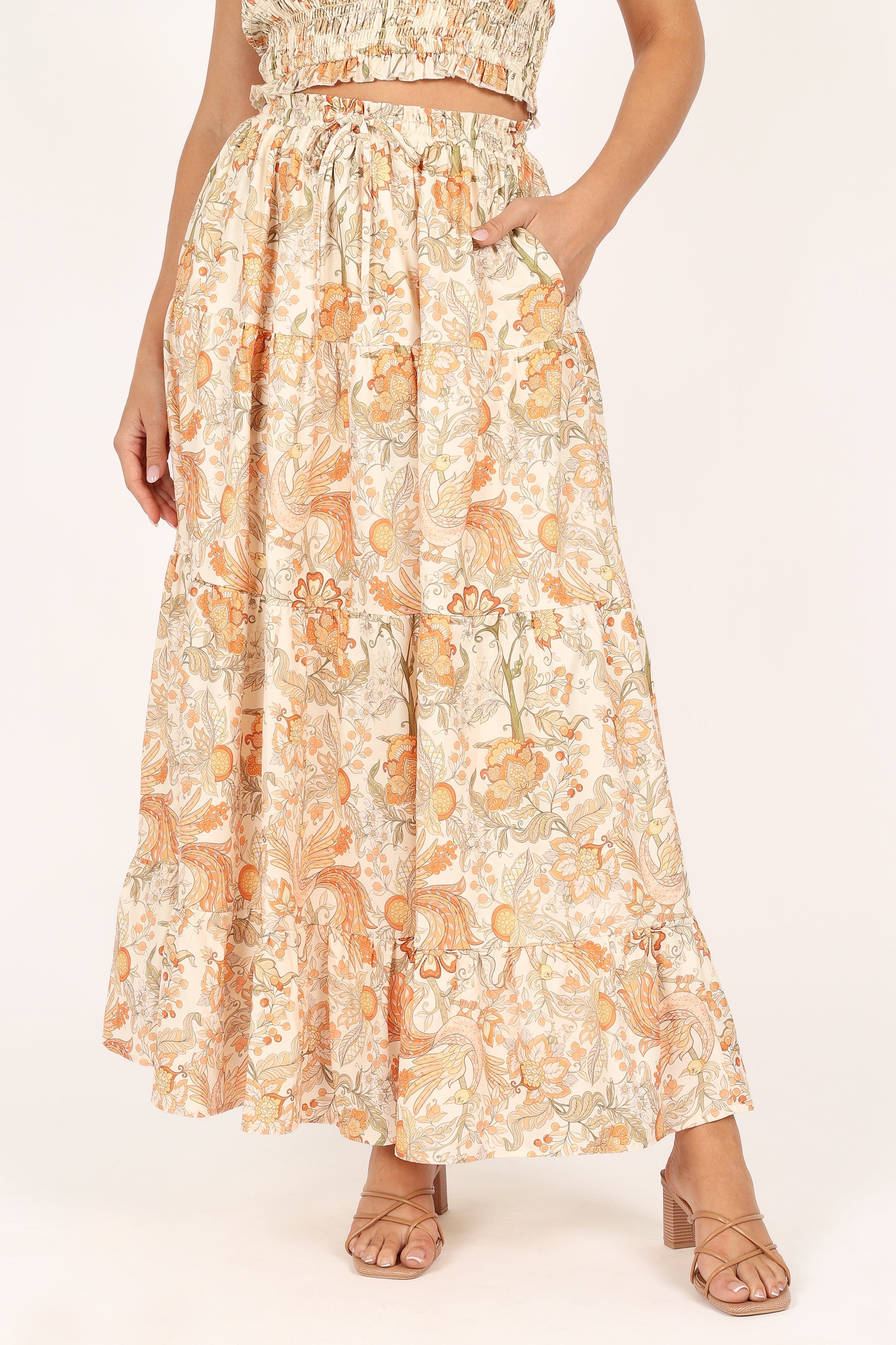 Leo Maxi Skirt - Tan Floral-Sunny Prom