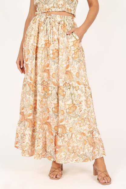 Leo Maxi Skirt - Tan Floral-Sunny Prom