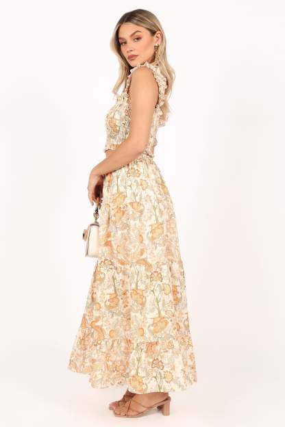 Leo Maxi Skirt - Tan Floral-Sunny Prom
