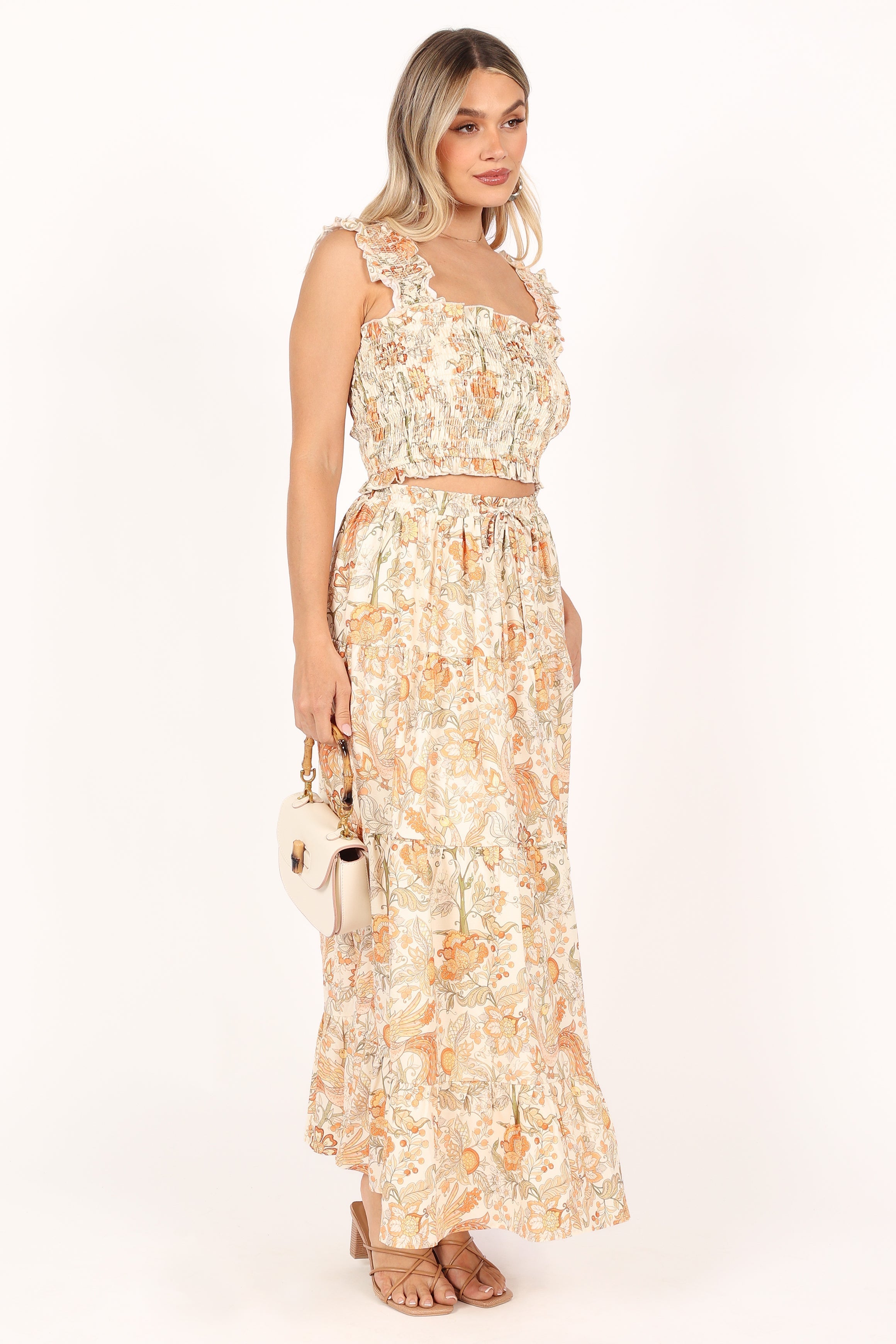 Leo Maxi Skirt - Tan Floral-Sunny Prom