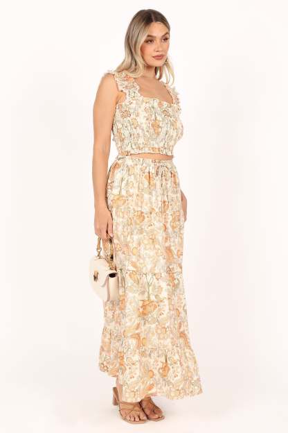 Leo Maxi Skirt - Tan Floral-Sunny Prom
