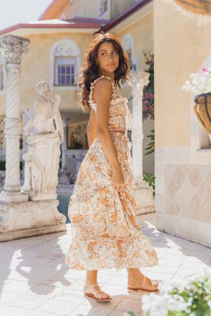 Leo Maxi Skirt - Tan Floral-Sunny Prom