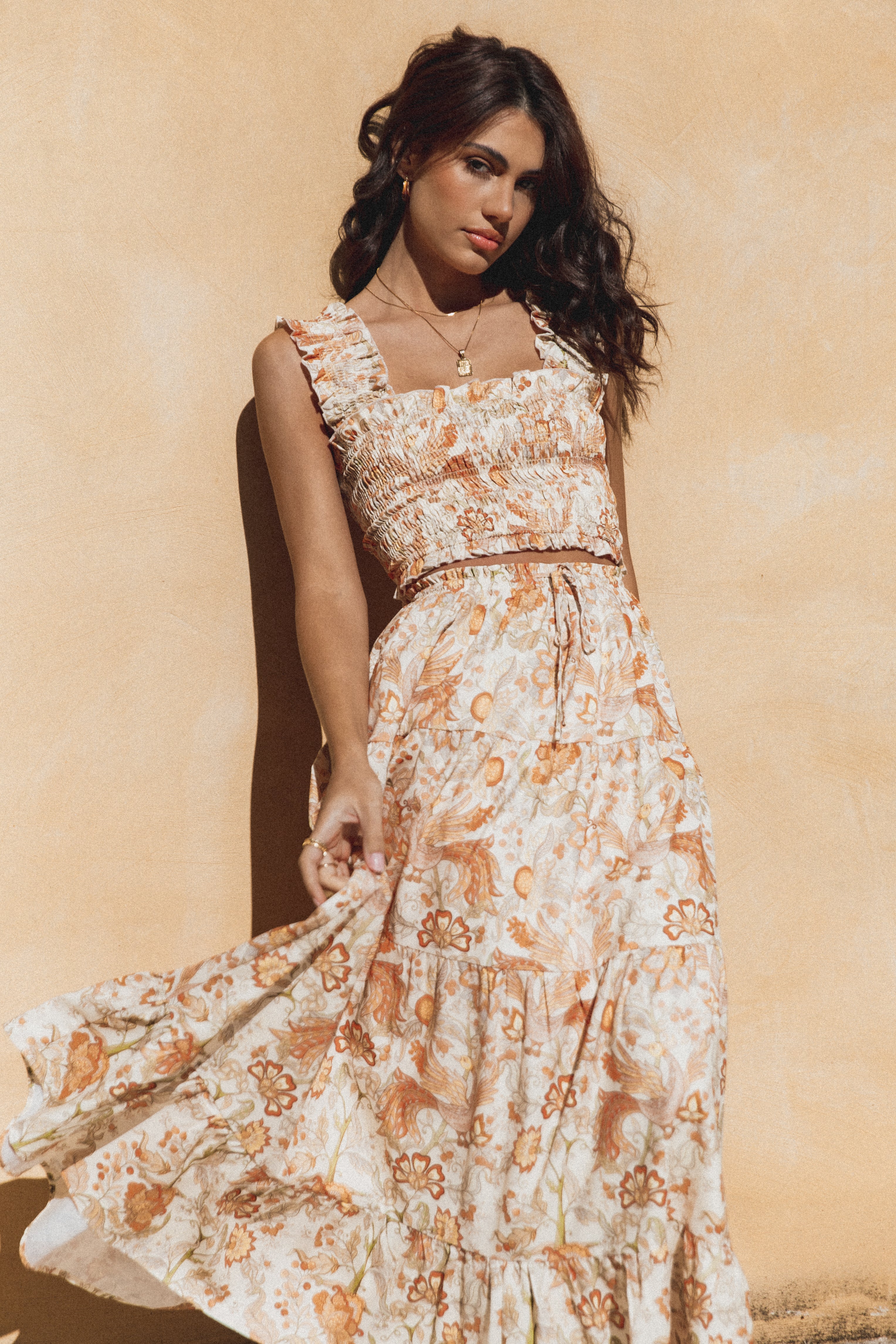 Leo Maxi Skirt - Tan Floral-Sunny Prom