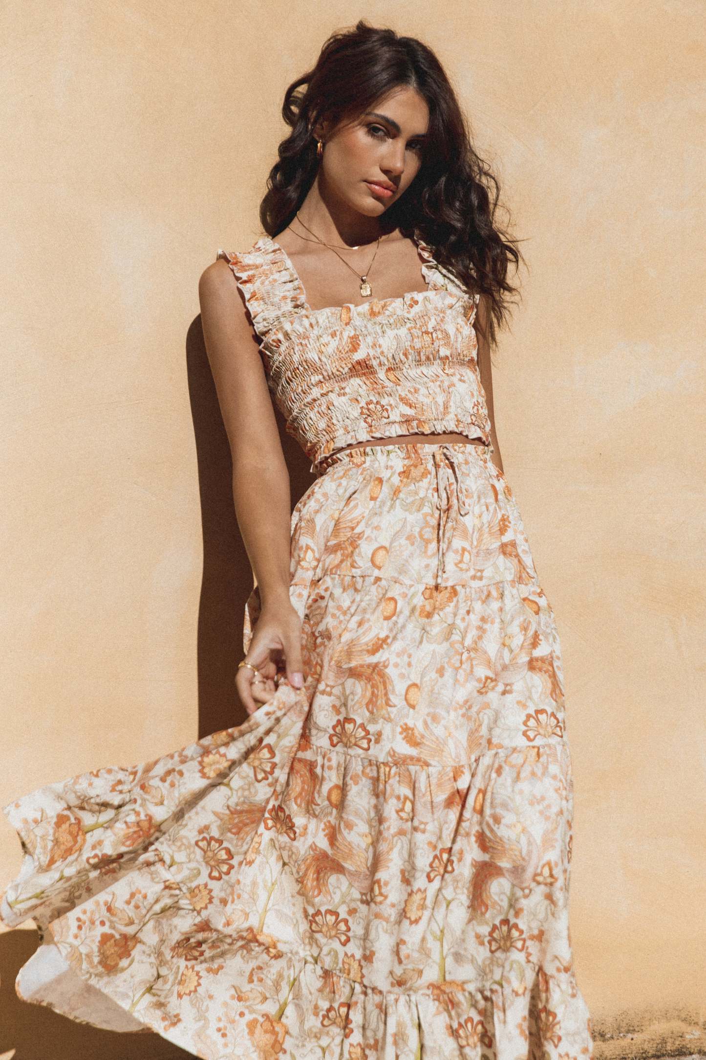 Leo Maxi Skirt - Tan Floral-Sunny Prom