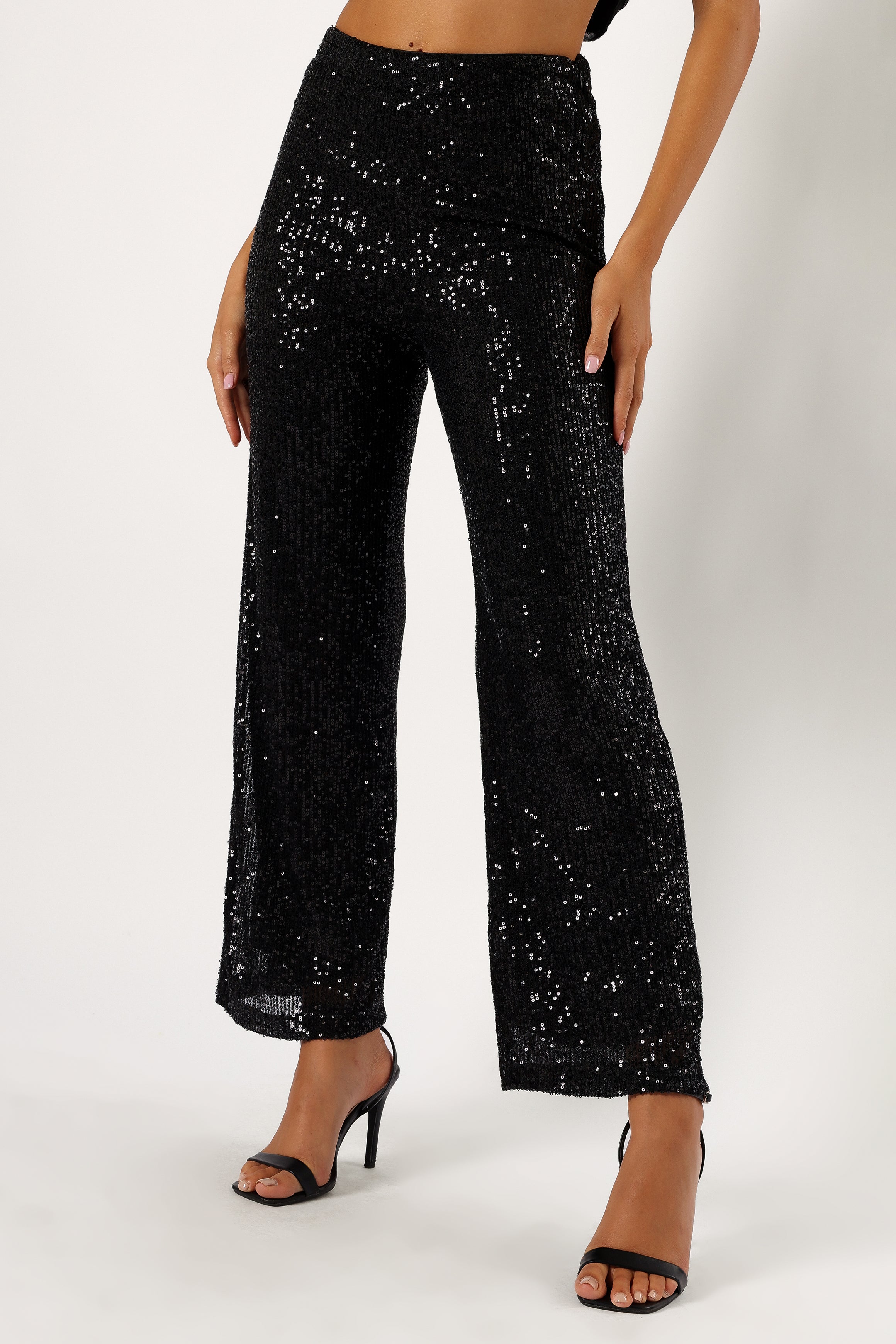 Lilianna Sequin Flare Pant - Black-Sunny Prom