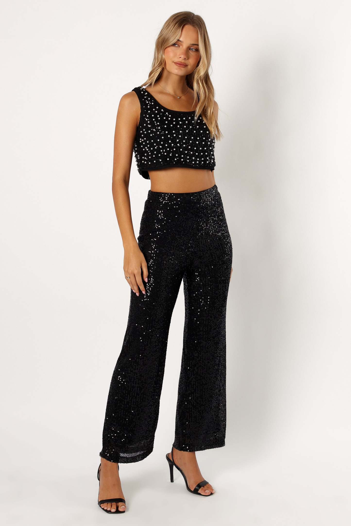 Lilianna Sequin Flare Pant - Black-Sunny Prom