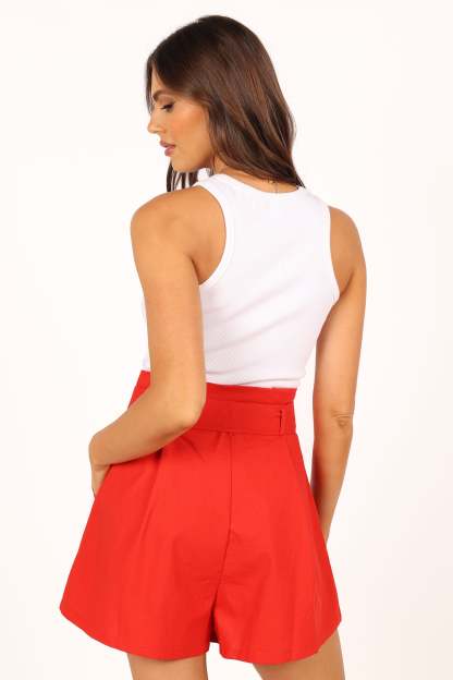 Maya High Waisted Paperbag Shorts - Red-Sunny Prom
