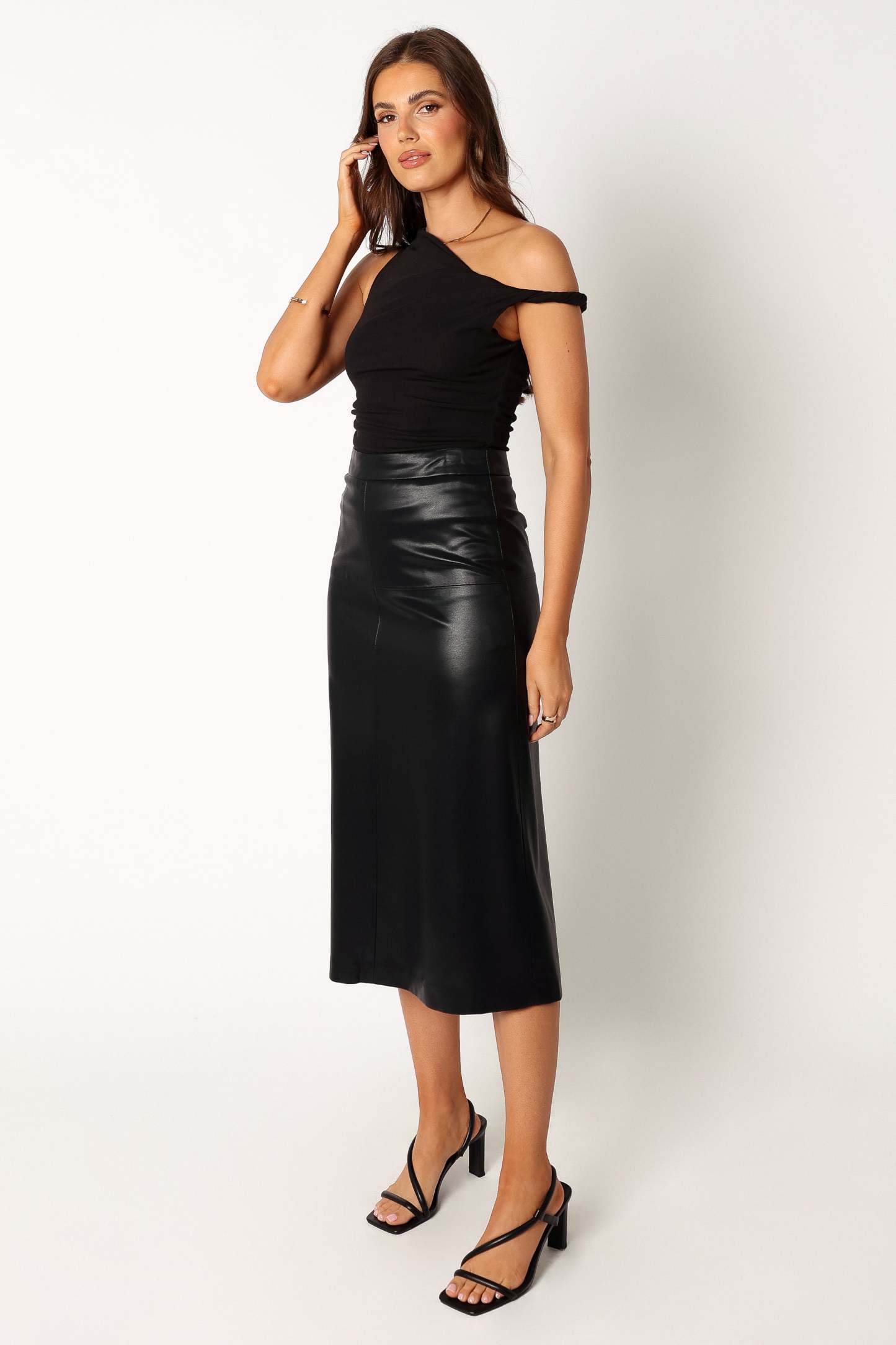 Miller Faux Leather Midi Skirt - Black-Sunny Prom