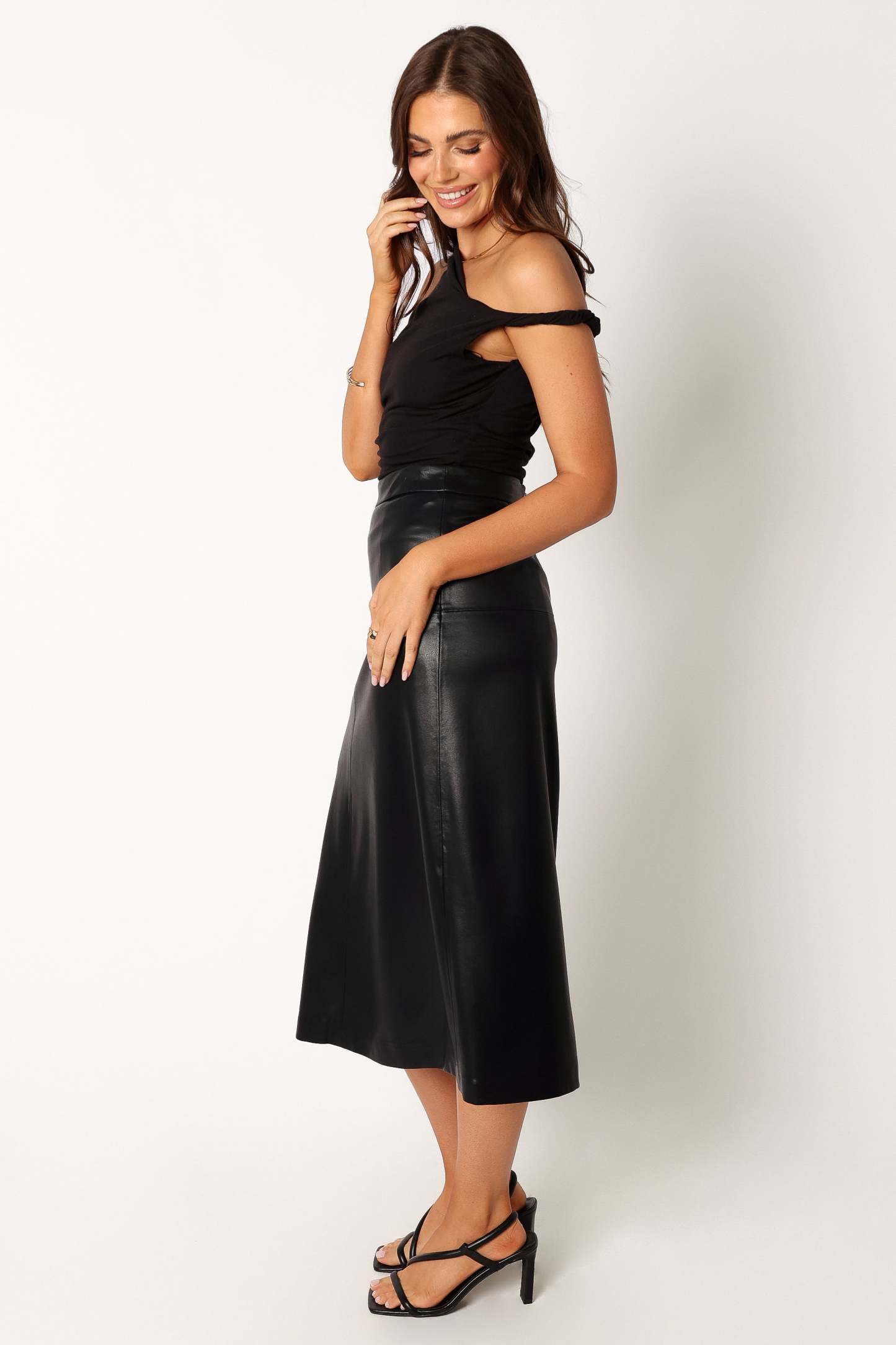 Miller Faux Leather Midi Skirt - Black-Sunny Prom