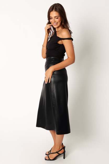 Miller Faux Leather Midi Skirt - Black-Sunny Prom