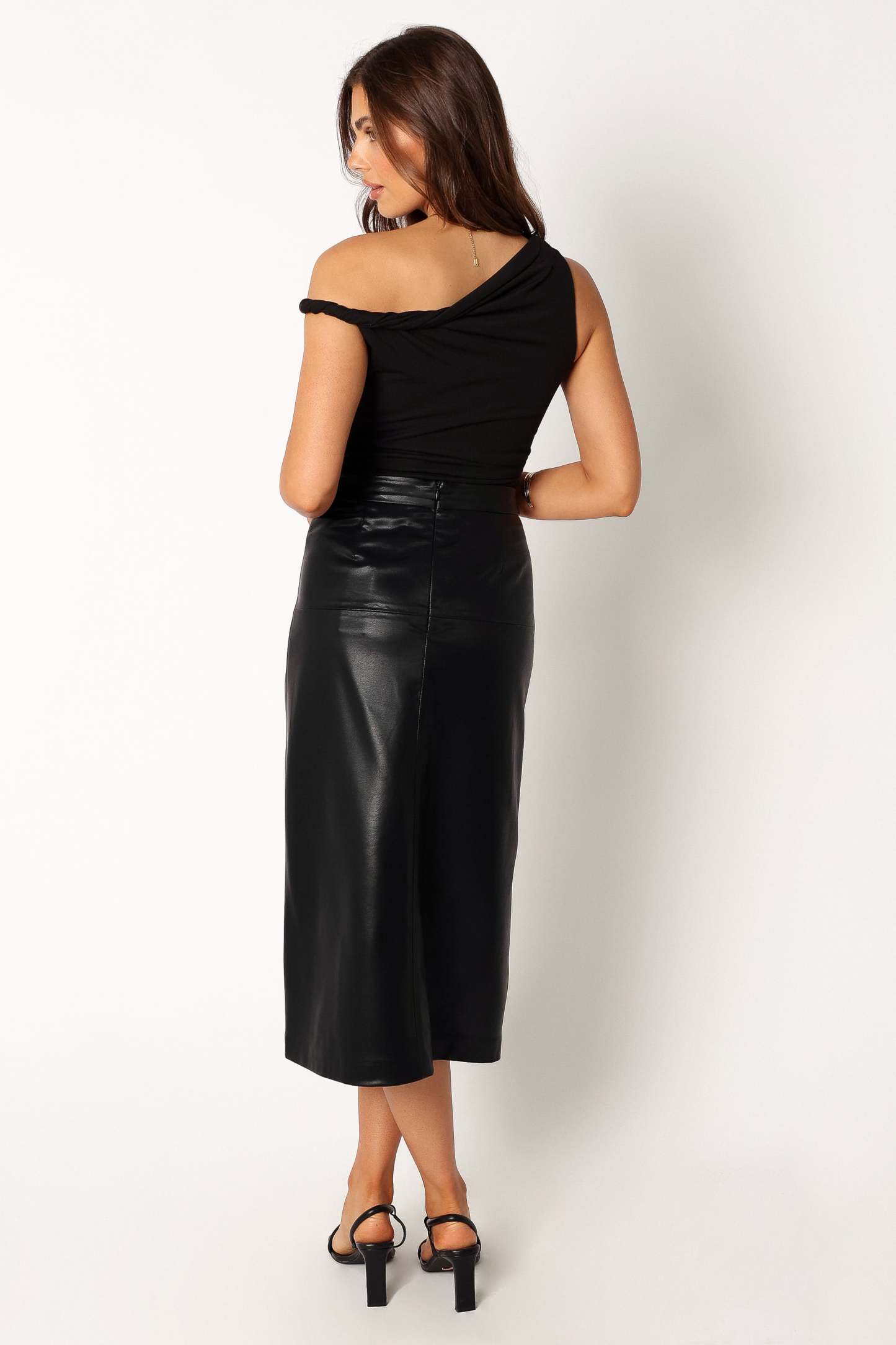 Miller Faux Leather Midi Skirt - Black-Sunny Prom