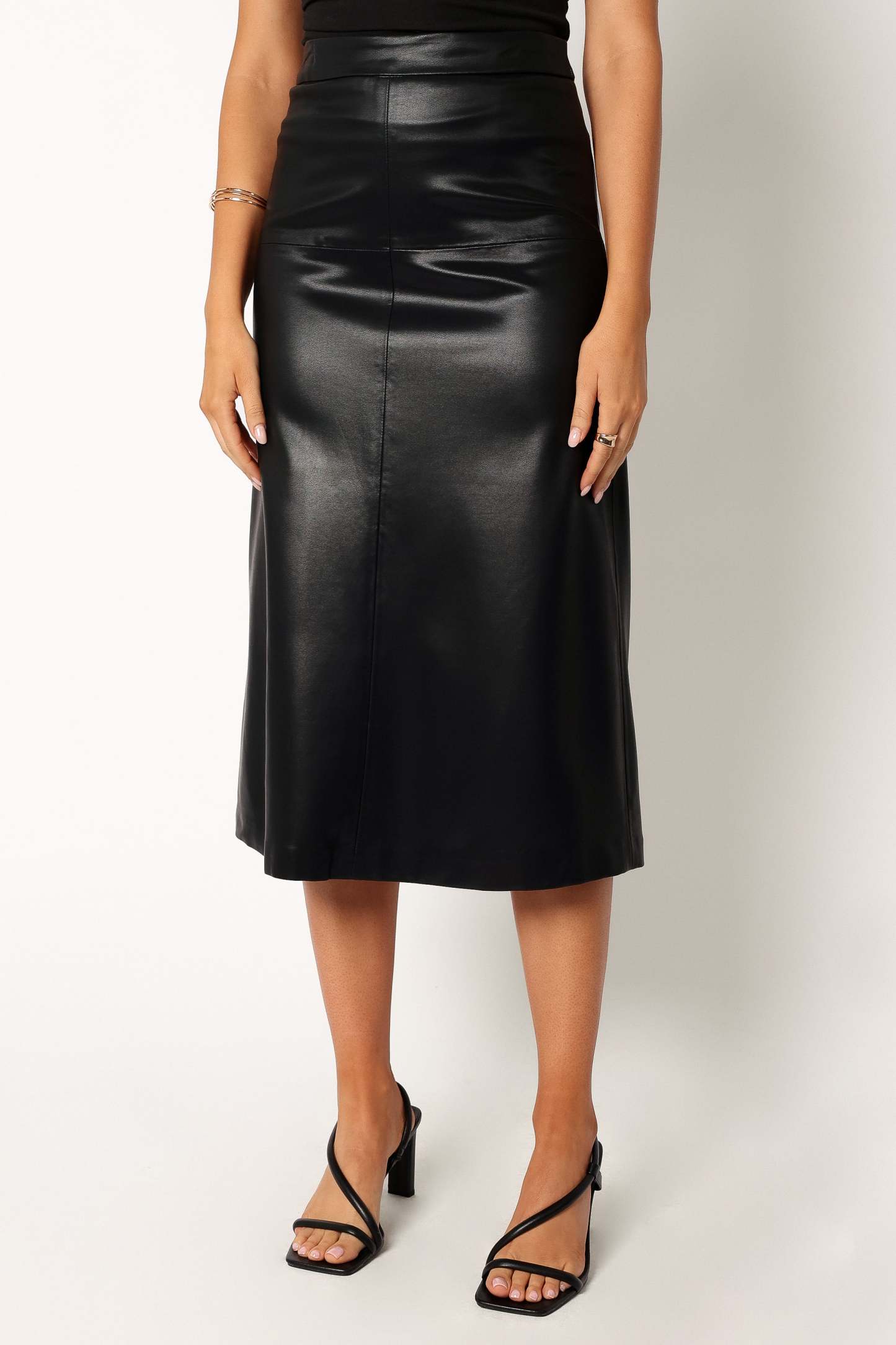 Miller Faux Leather Midi Skirt - Black-Sunny Prom