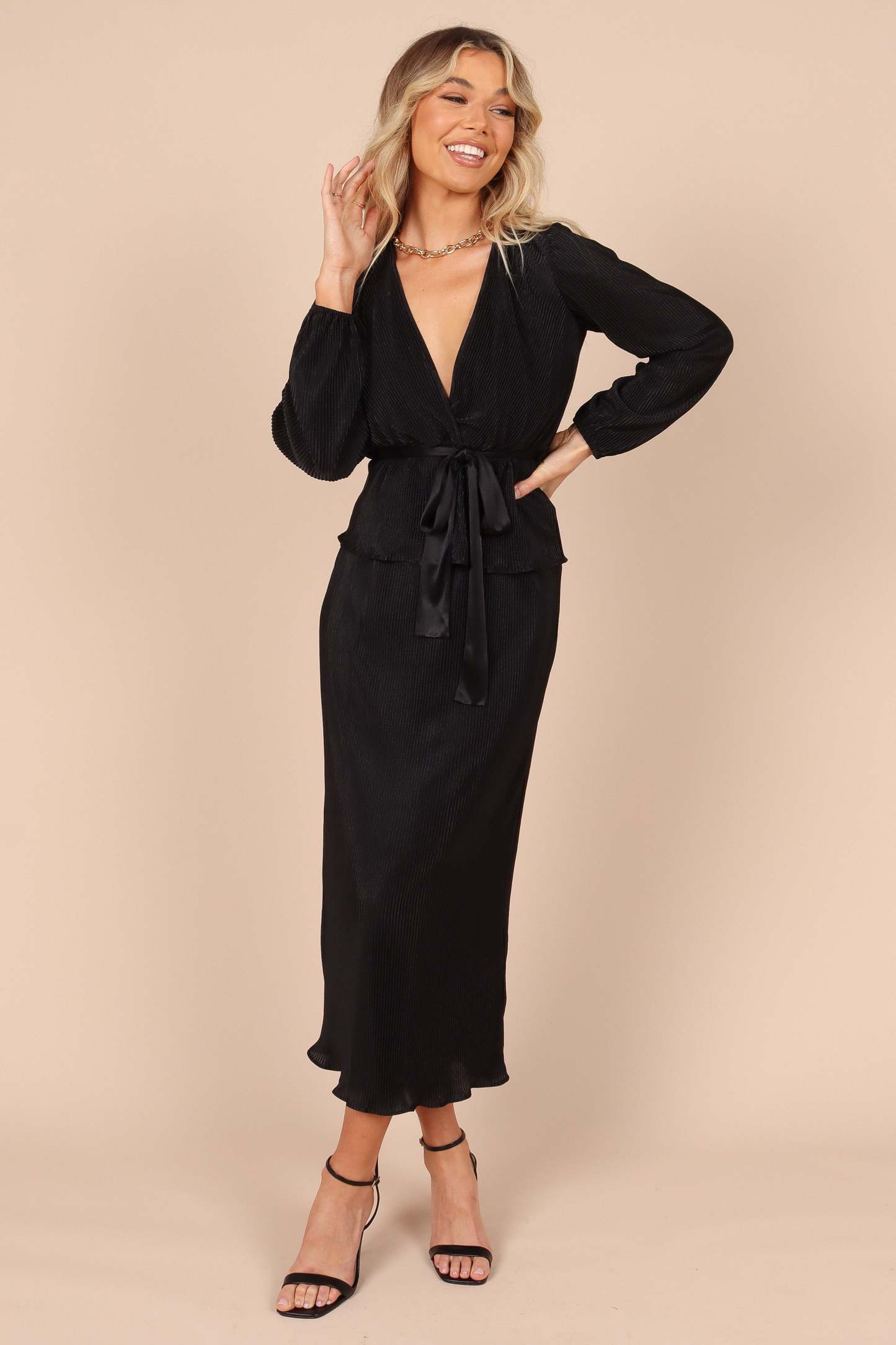 Minelli Pleat Midi Skirt - Black-Sunny Prom