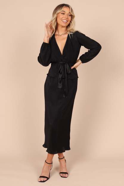 Minelli Pleat Midi Skirt - Black-Sunny Prom