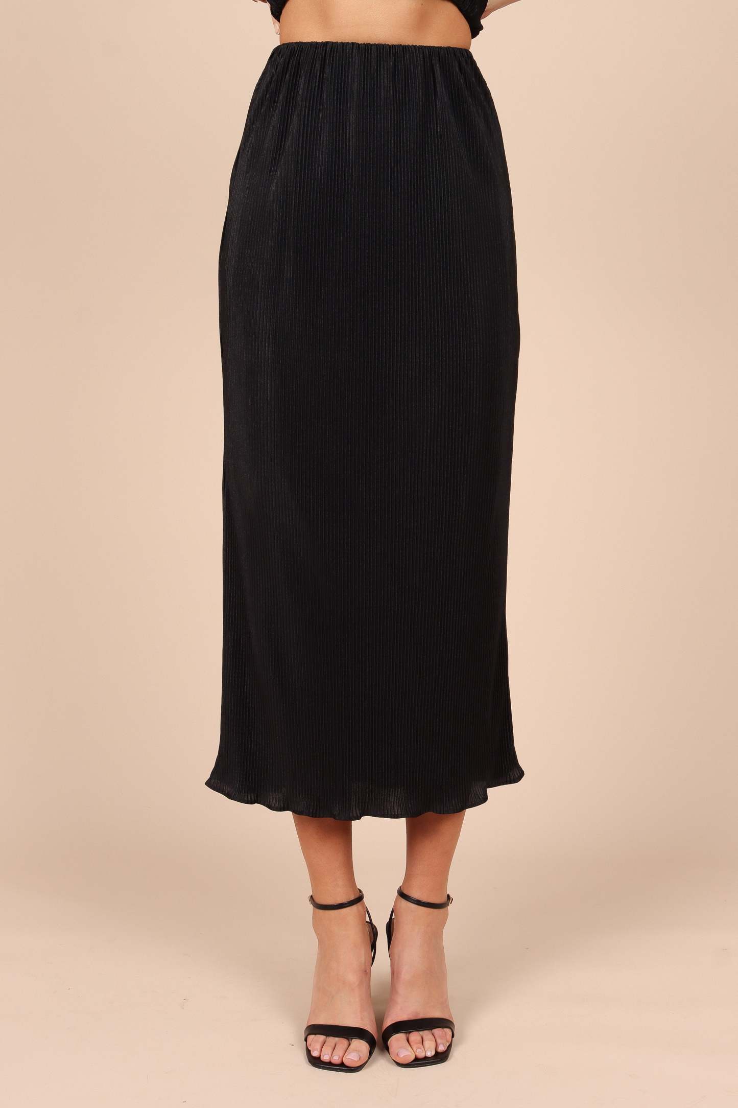 Minelli Pleat Midi Skirt - Black-Sunny Prom