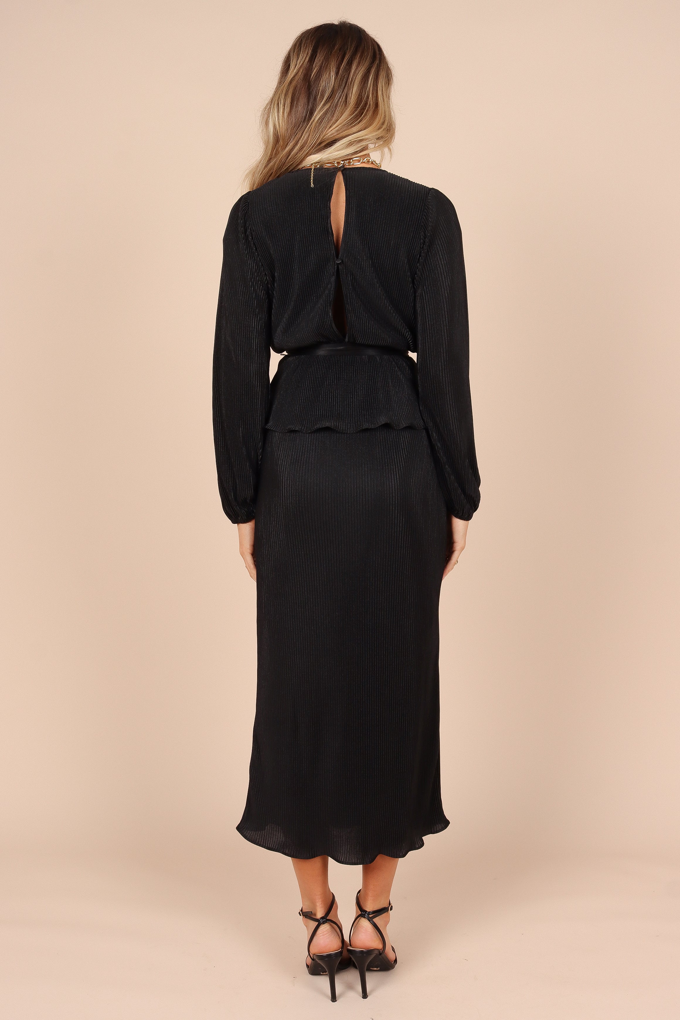 Minelli Pleat Midi Skirt - Black-Sunny Prom