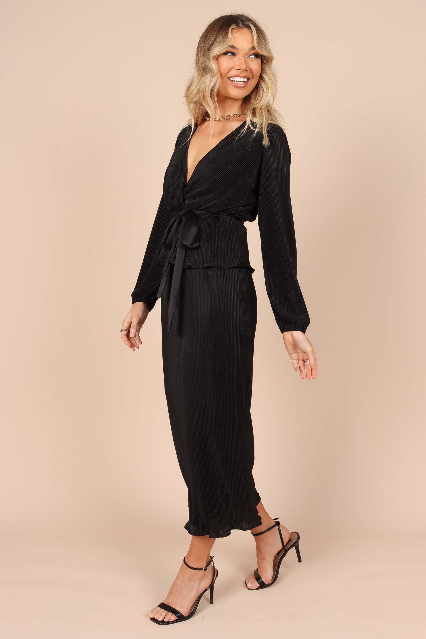 Minelli Pleat Midi Skirt - Black-Sunny Prom