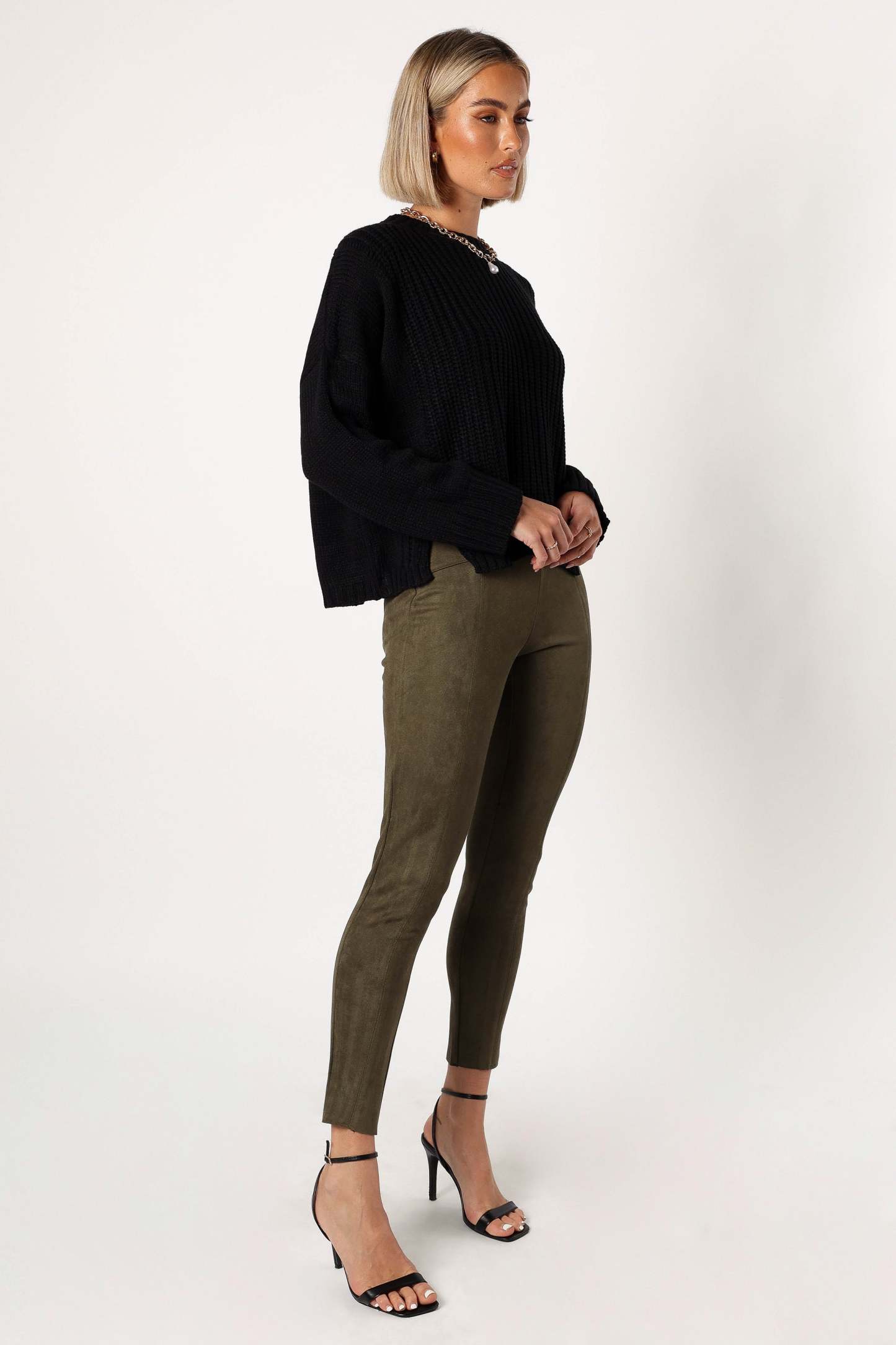 Morgan Suede Look Legging - Olive-Sunny Prom