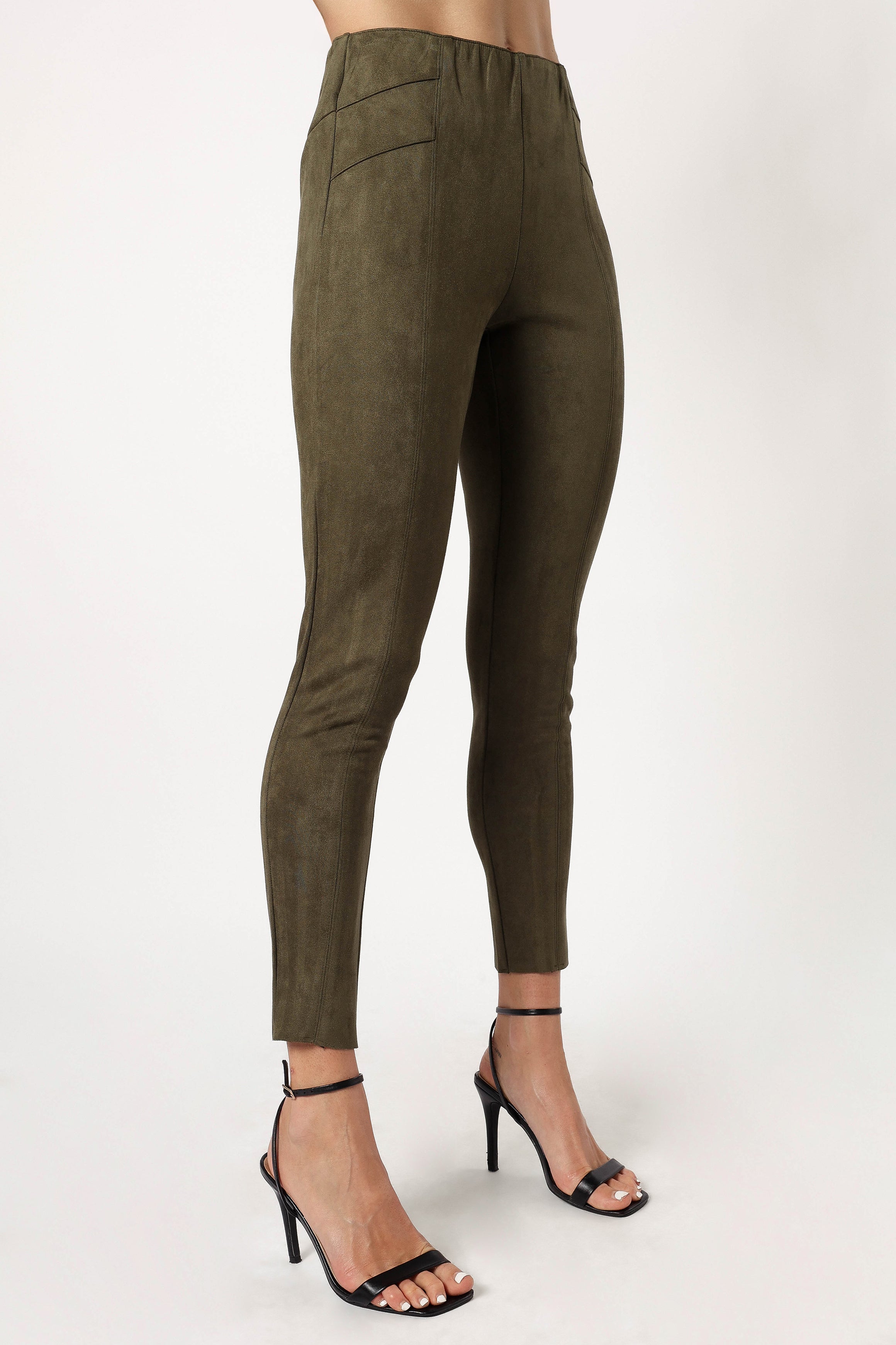 Morgan Suede Look Legging - Olive-Sunny Prom