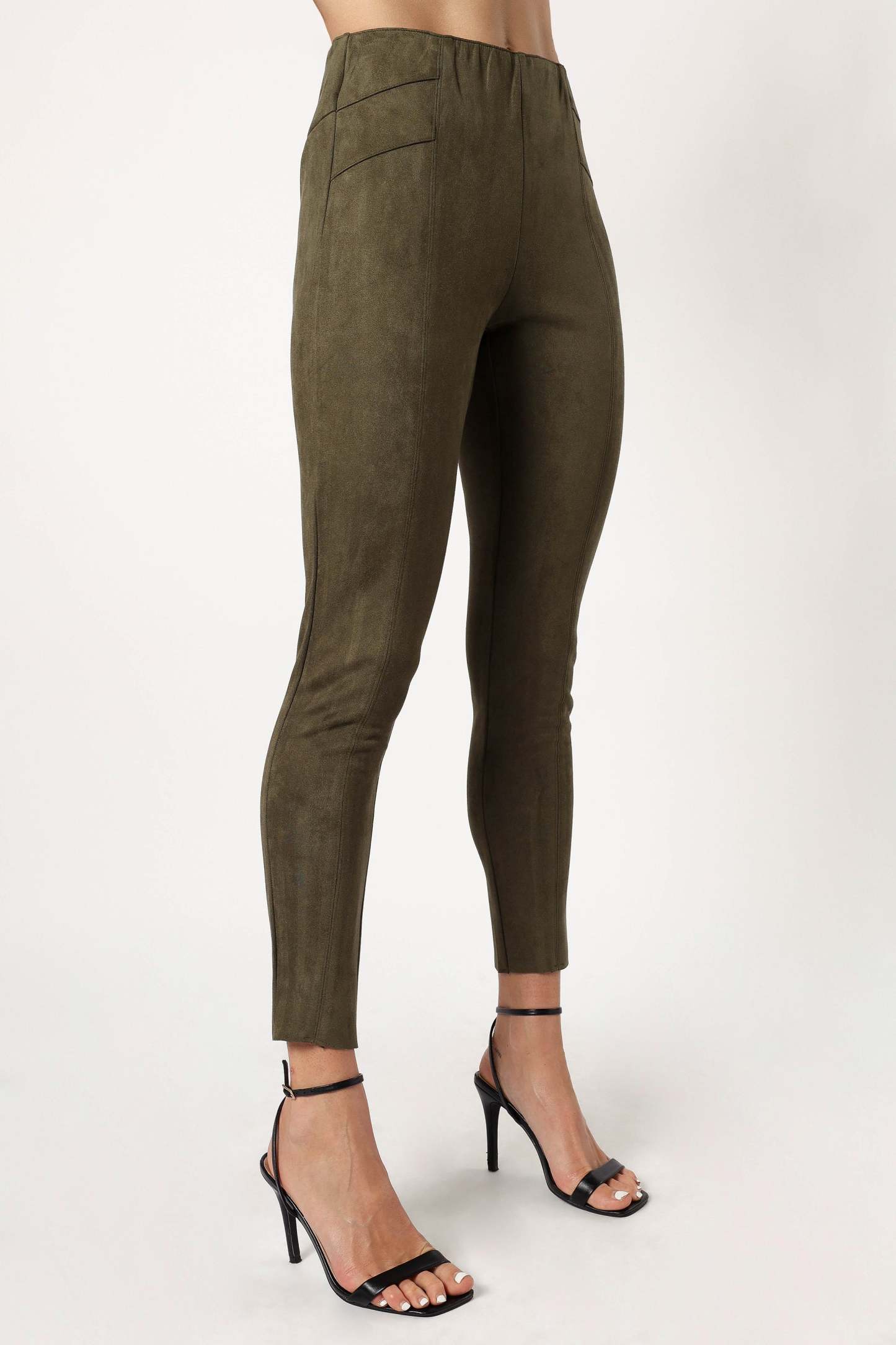 Morgan Suede Look Legging - Olive-Sunny Prom