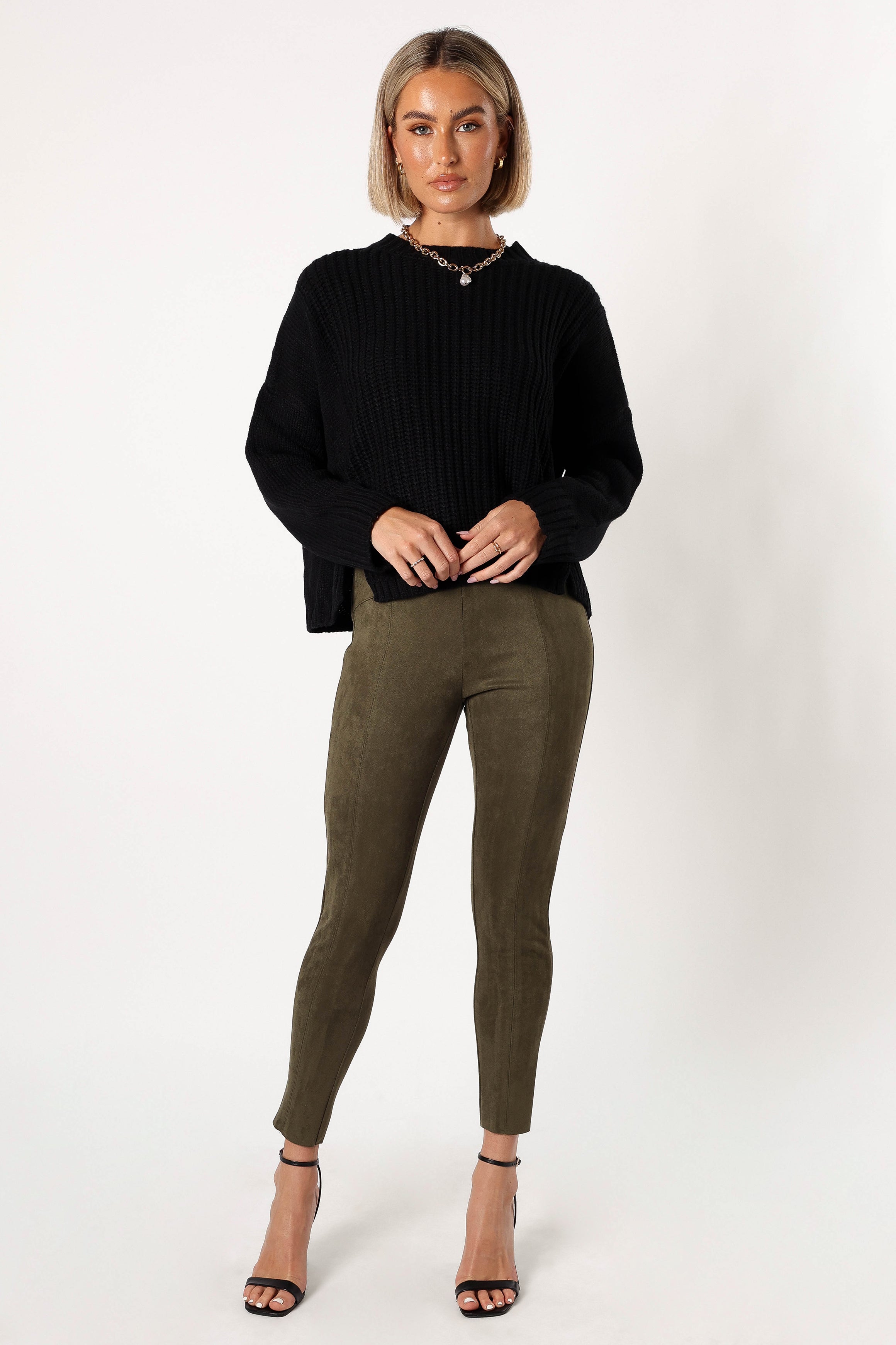 Morgan Suede Look Legging - Olive-Sunny Prom