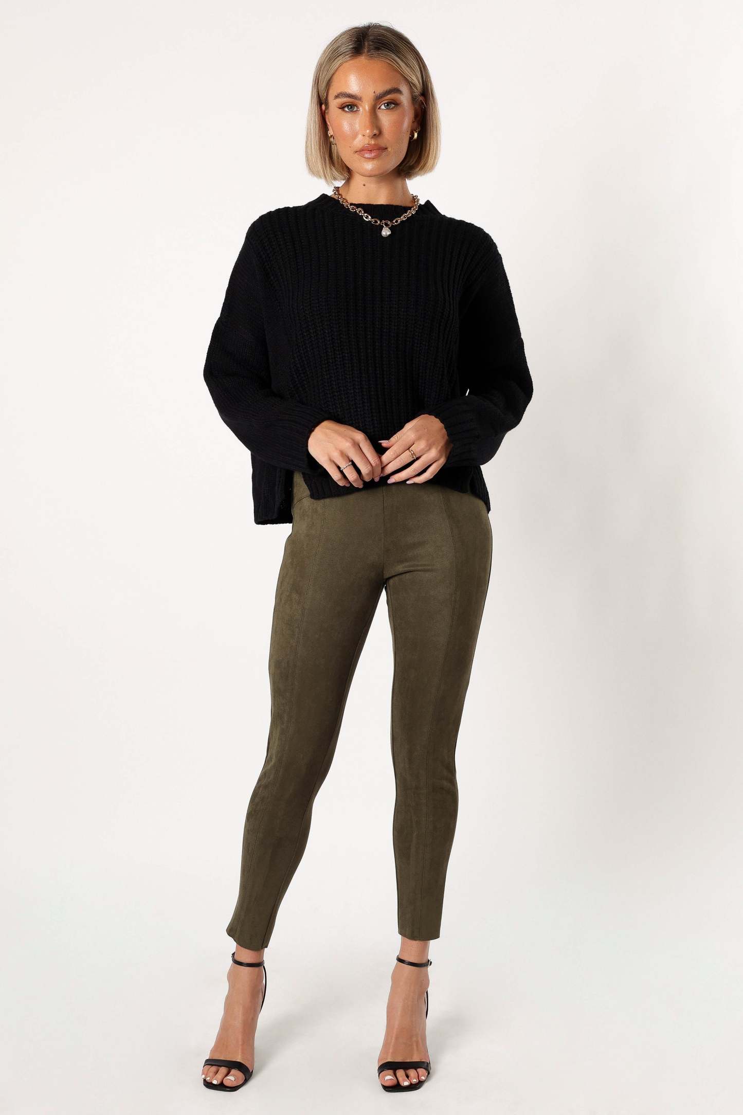 Morgan Suede Look Legging - Olive-Sunny Prom