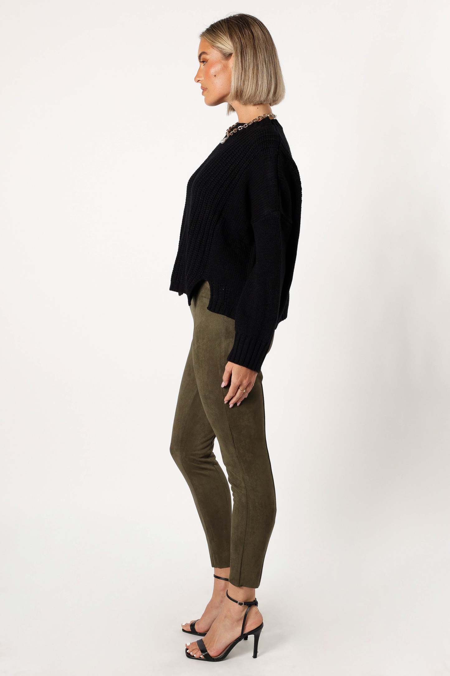 Morgan Suede Look Legging - Olive-Sunny Prom